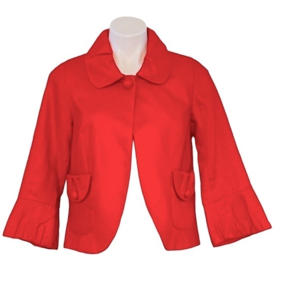 J. CREW Linen Orange One Button Bell Sleeve Jacket Size 4 - Picture 3 of 7